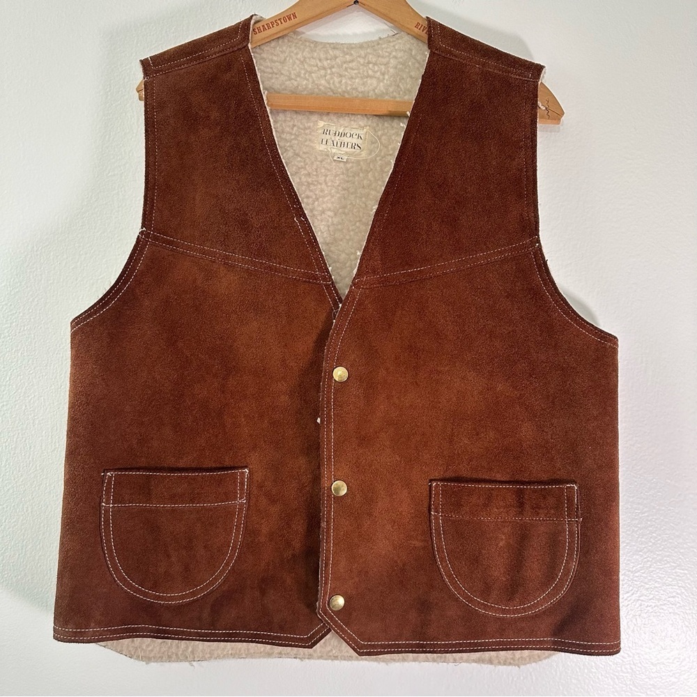 Vtg Men's Ruddock Flying Ranchwear Co Leather Lined Vest Size XL - Picture 2 of 6